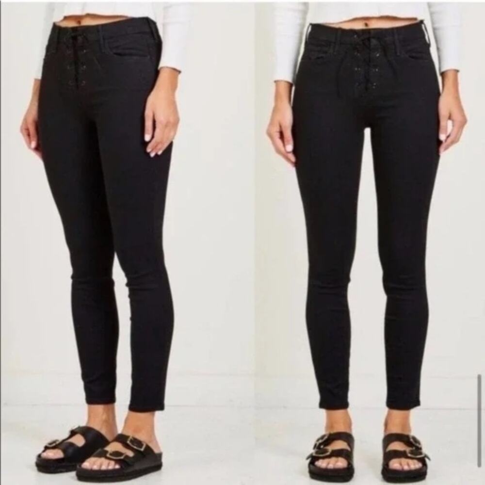 MOTHER Denim Skinny Jeans Womens Size 27 Black High Waisted Lace Up Looker Ankle